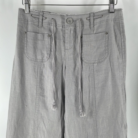 Inc linen wide leg pants frayed waist drawstring gray coastal lagenlook sz 2 - Picture 4 of 8